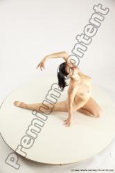 Nude Gymnastic poses Woman White Kneeling poses - ALL Slim long brown Multi angle poses Pinup